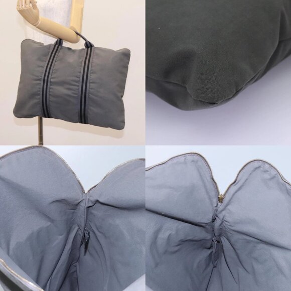 HERMES Fourre Tout Porte Documents Business Bag Canvas Gray Silver Auth 124325 - Picture 16 of 16